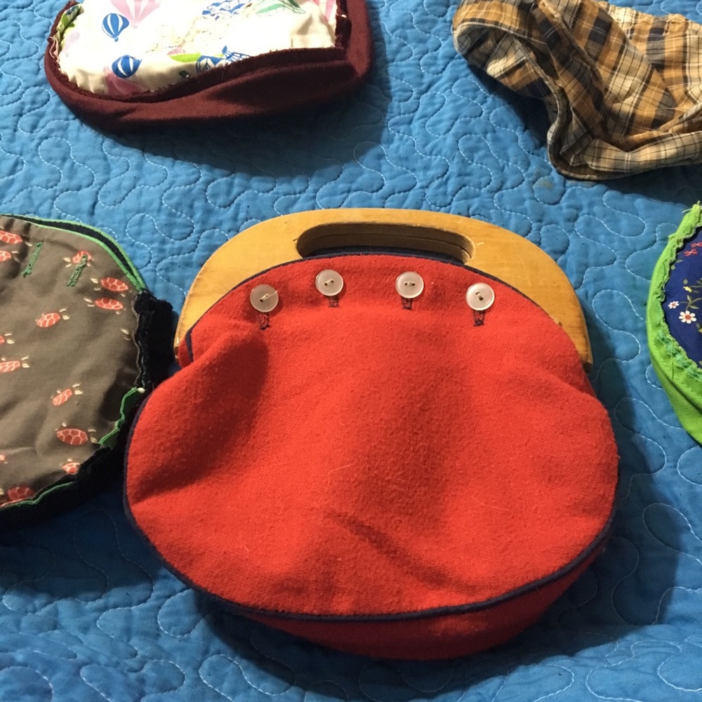 VINTAGE PURSE WOOD HANDLE REVERSIBLE COVER 4 extra